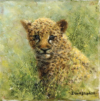 david shepherd  leopard cub, cameo print